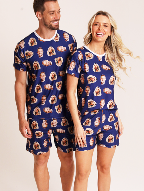 08 pijama casal personalizado com foto curto azul marinho