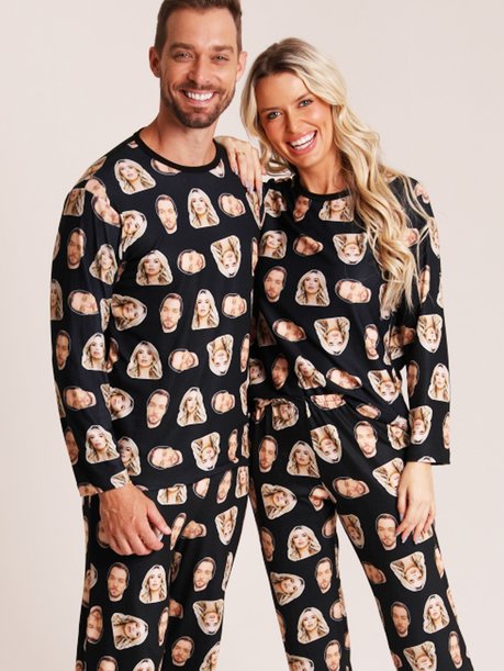 04 pijama casal personalizado com foto inverno preto