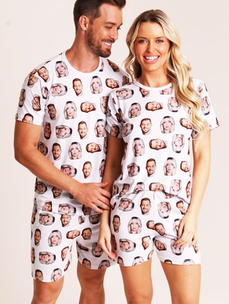 36 pijama casal personalizado com foto curto branco