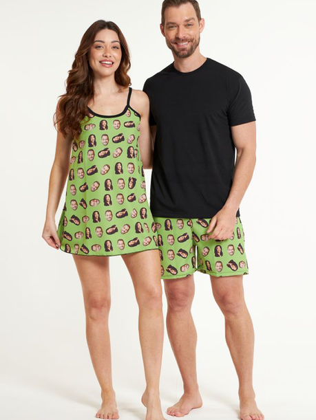 01 kit casal camisola short masculino personalizado pistache