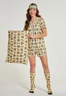 04 kit feminino personalizado pijama curto botoes fronha tapa olho meia manteiga