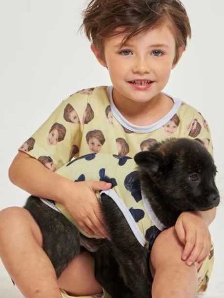 01 pijama infantil curto e roupa pet personalizado manteiga