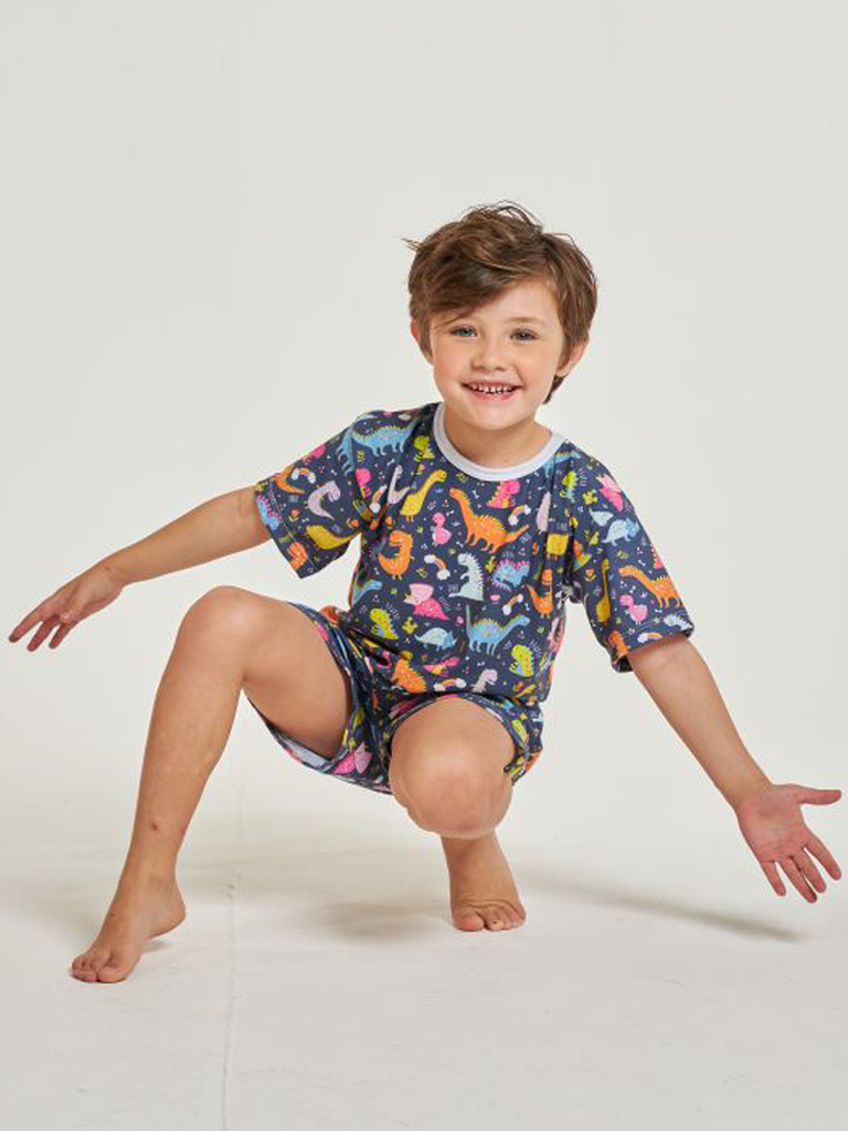 09 divertido pijama infantil curto dinossauro