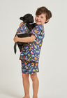 02 divertido pijama infantil curto e roupa pet dinossauro