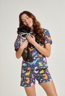 03 divertido tal mae tal pet pijama feminino curto e roupa pet dinossauro