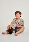 01 divertido pijama infantil curto e roupa pet selva divertida