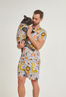 02 divertido tal pai tal pet pijama masculino curto e roupa pet selva divertida