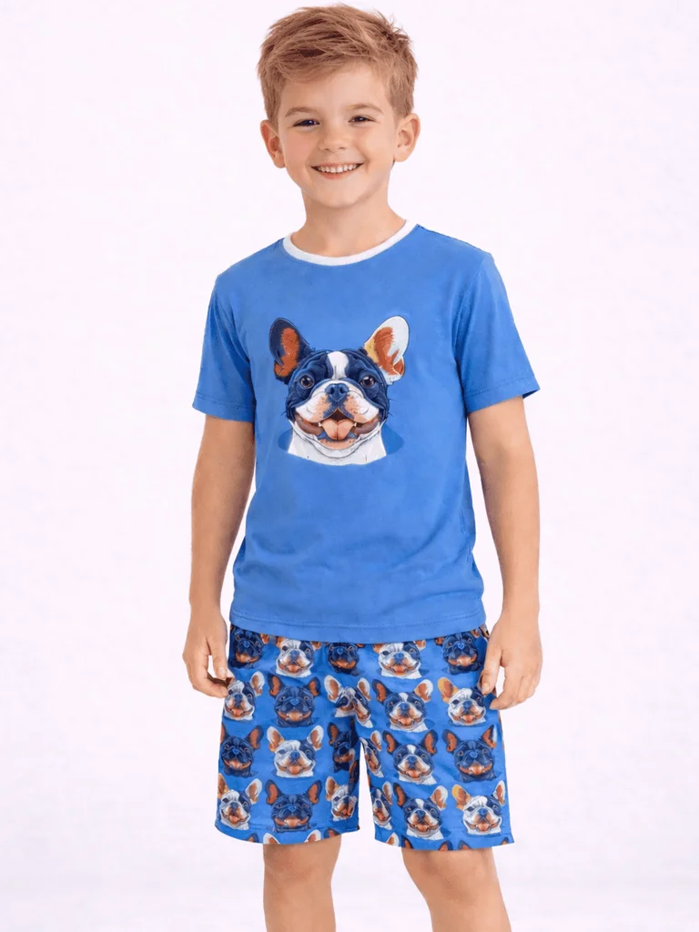02 pijama divertido buldogue blue masculino verao